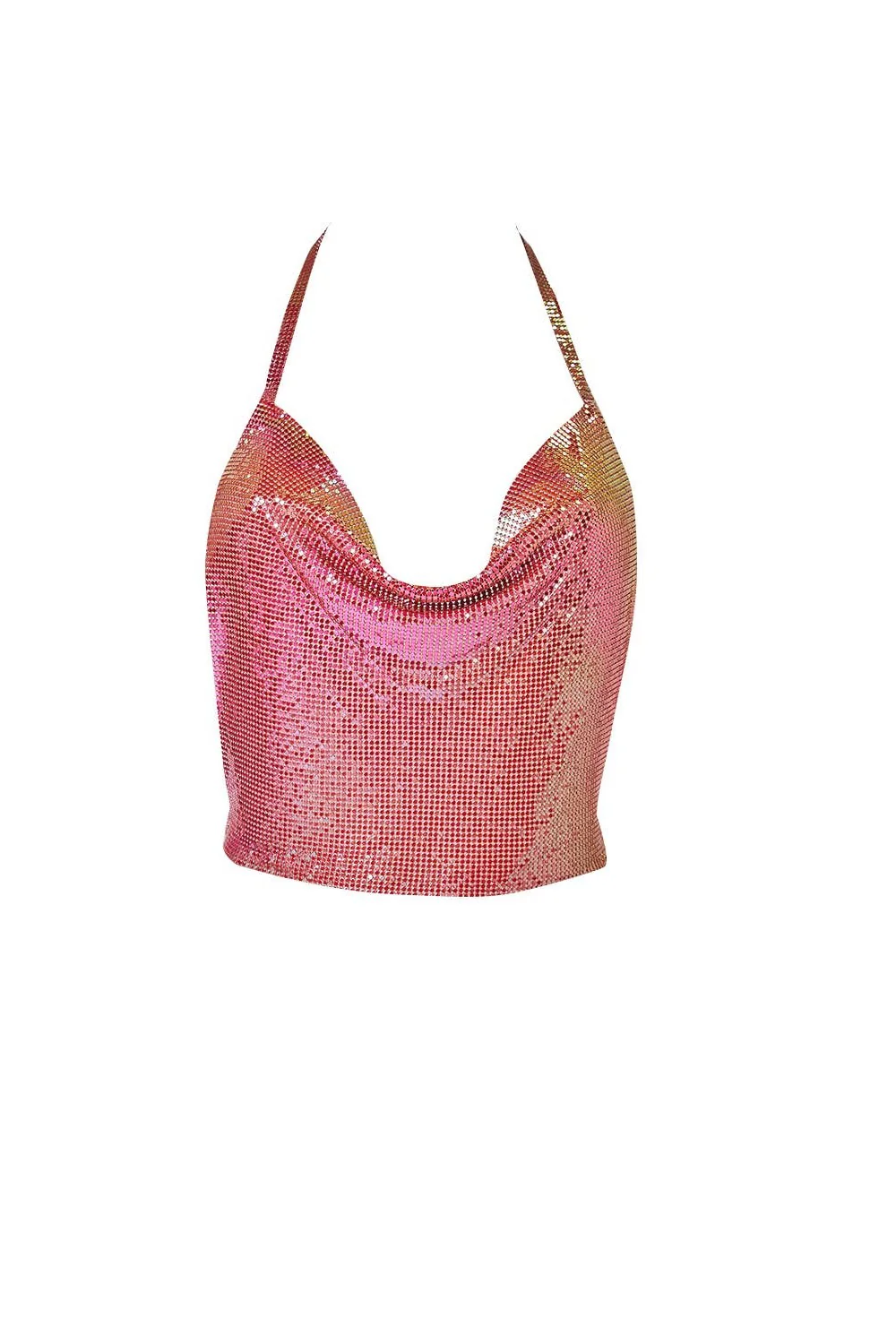 Metallic Draped Halter Top Ruby Red - Image 4