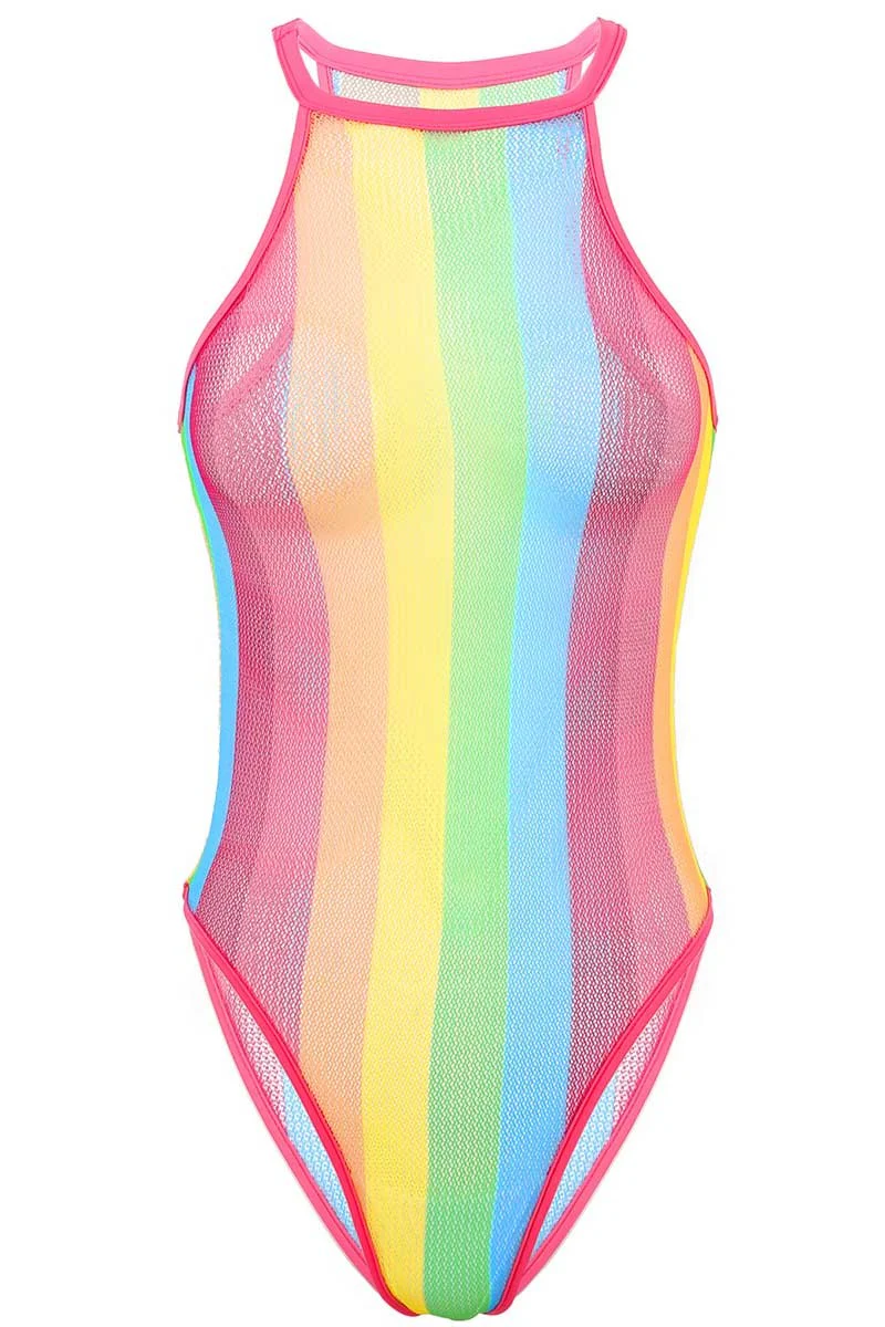 Rainbow Striped Fishnet Bodysuit - Image 10