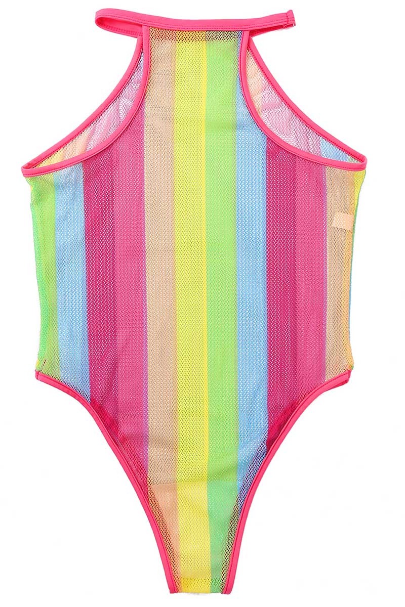 Rainbow Striped Fishnet Bodysuit - Image 11