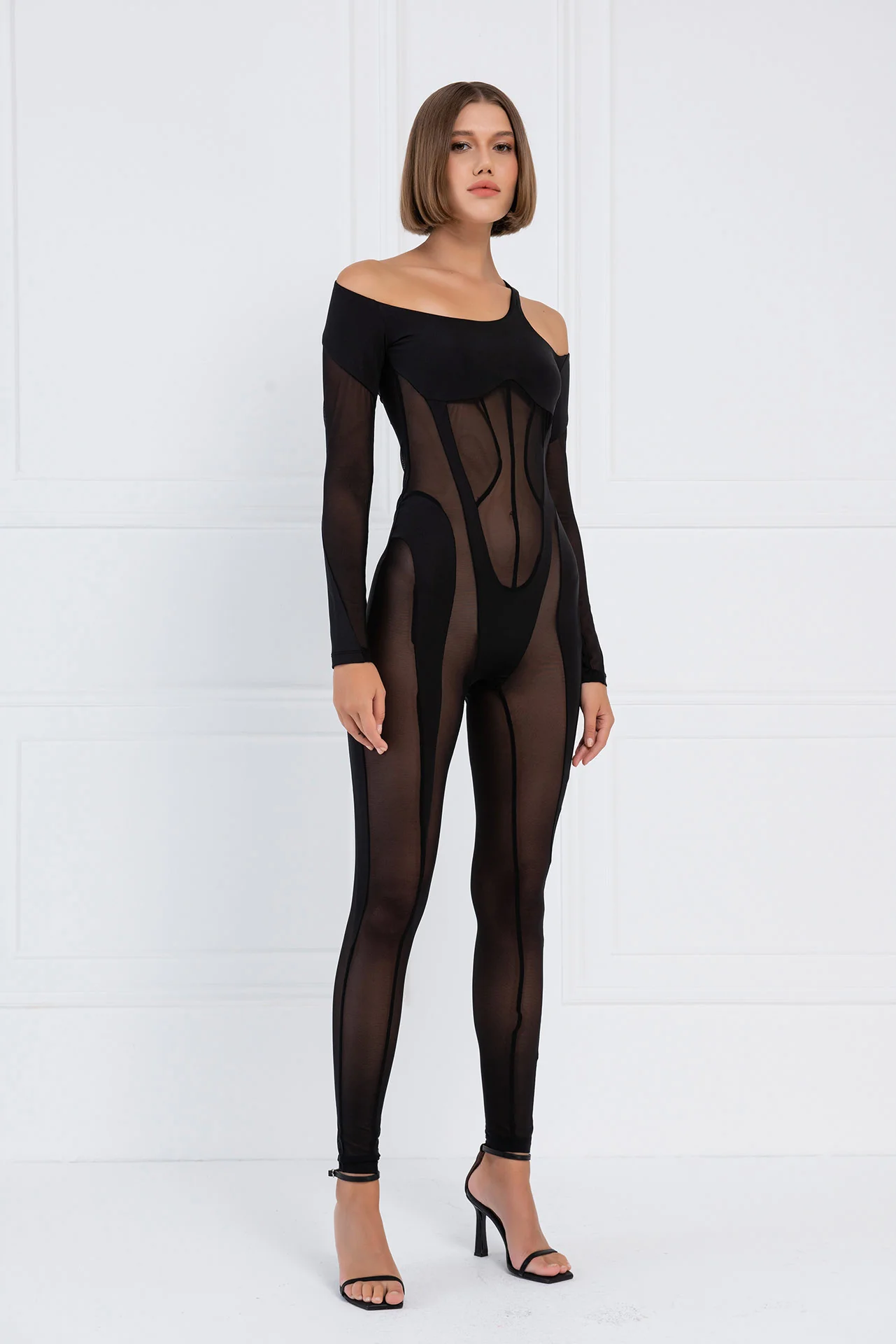 Sheer Cut Out Shoulder Catsuit - Image 5