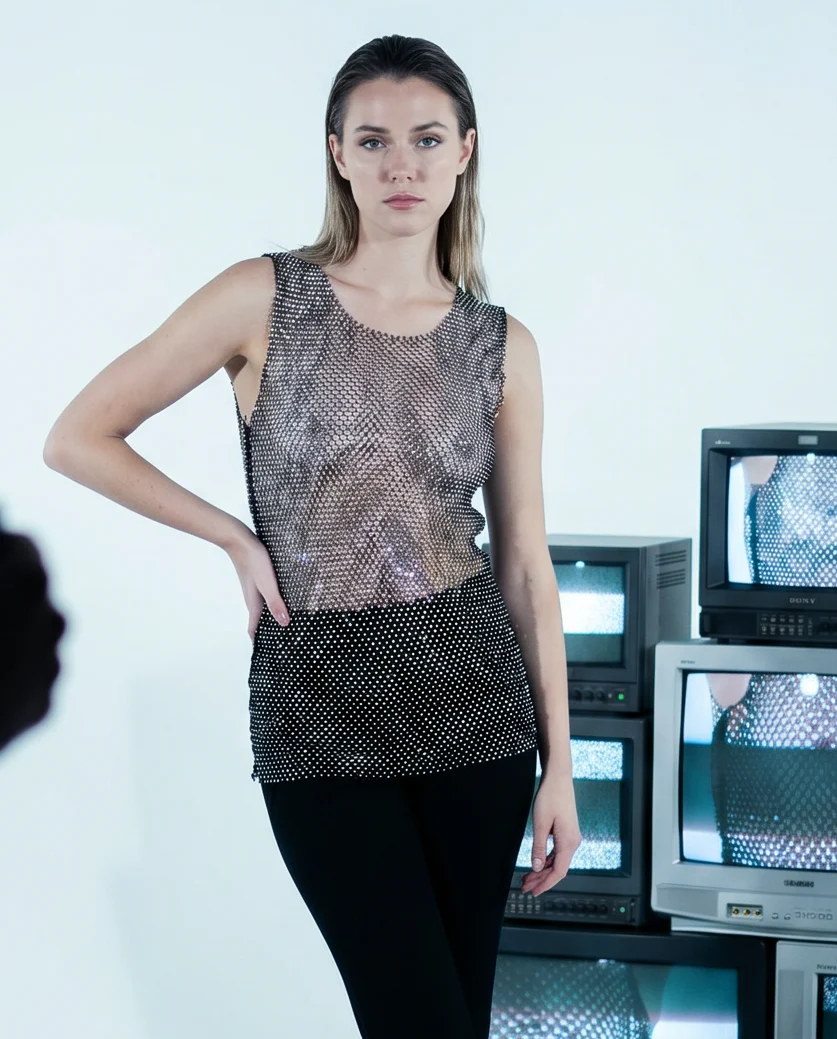 Shiny Hollow Out Shirt - Image 3