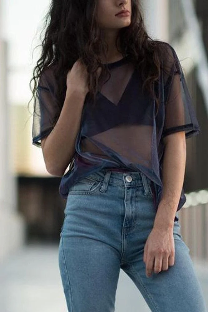 Transparent Glossy Round Neck T-shirt - Image 9